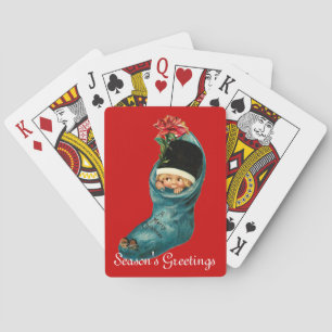Cute Christmas Stocking ,Little Child,White Red Poker Cards