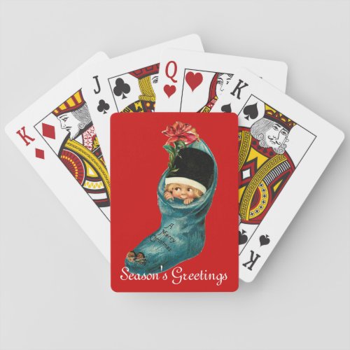Cute Christmas Stocking Little ChildWhite Red Poker Cards