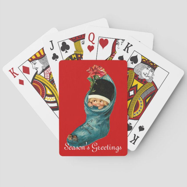 Cute Christmas Stocking ,Little Child,White Red Poker Cards (Back)