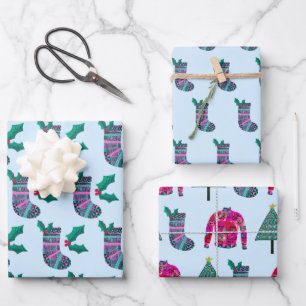 Cute Christmas Stocking Pattern Wrapping Paper Sheets