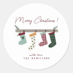 Cute Christmas Stockings Classic Round Sticker at Zazzle