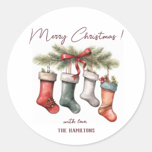 Cute Christmas Stockings Classic Round Sticker 4.8