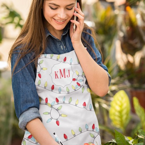 Cute Christmas String Light Monogram Custom Apron