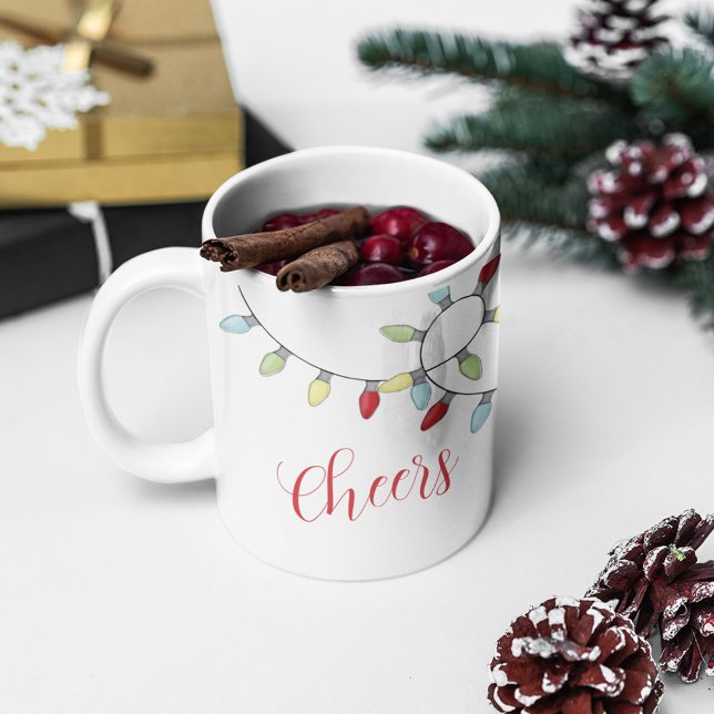 Cute Christmas String Lights Personalized Coffee Mug (Christmas holiday colorful whimsical lights with stylish calligraphy. )