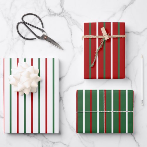 Cute Christmas Stripe Pattern Red Green White Gift Wrapping Paper Sheets
