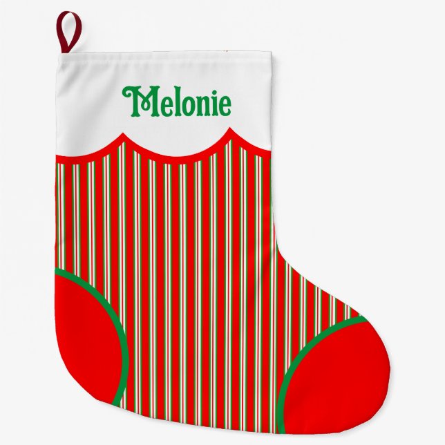 Cute Christmas Striped Personalized  Large Christmas Stocking (Front)