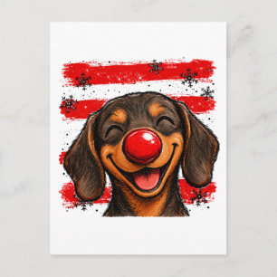 Cute Christmas Stripes Dachshund Announcement Postcard