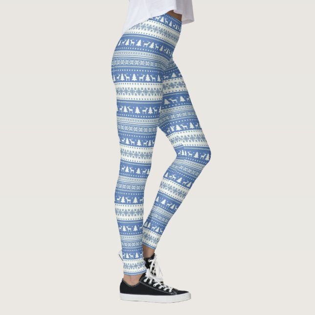 Cute Christmas Sweater Knit Holiday New Years BLUE Leggings (Right)