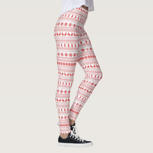 Cute Christmas Sweater Knit Holiday New Years RED Leggings (Right)