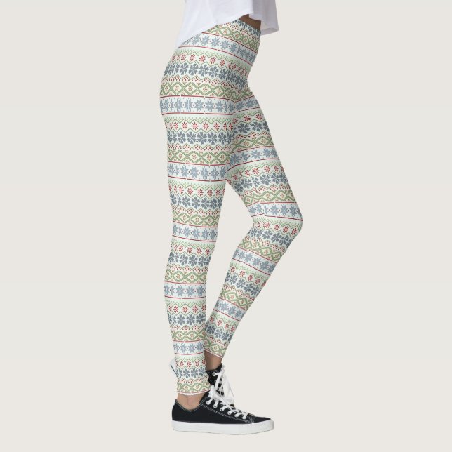 Cute Christmas Sweater Knit Holiday New Years wool Leggings (Right)
