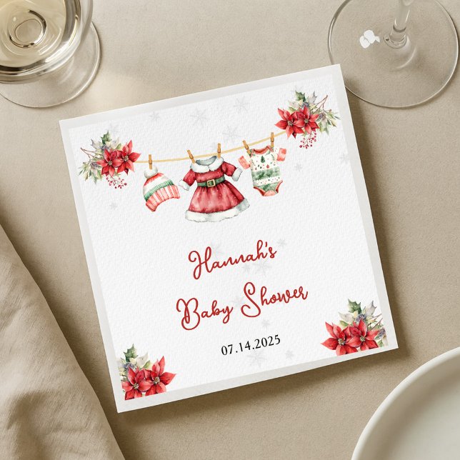 Cute Christmas Sweet Santa Baby Girl Baby Shower Napkins (Creator Uploaded)