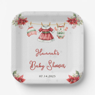 Cute Christmas Sweet Santa Baby Girl Baby Shower Paper Plates