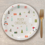Cute Christmas Symbols  Paper Plates<br><div class="desc">Cute christmas pattern design with hand drawn nature symbols snowmen,  reindeer,  holly,  snow, </div>