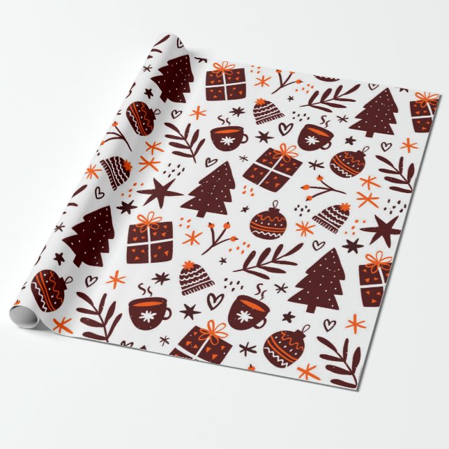 Cute Christmas symbols pattern on white Wrapping Paper (Unrolled)