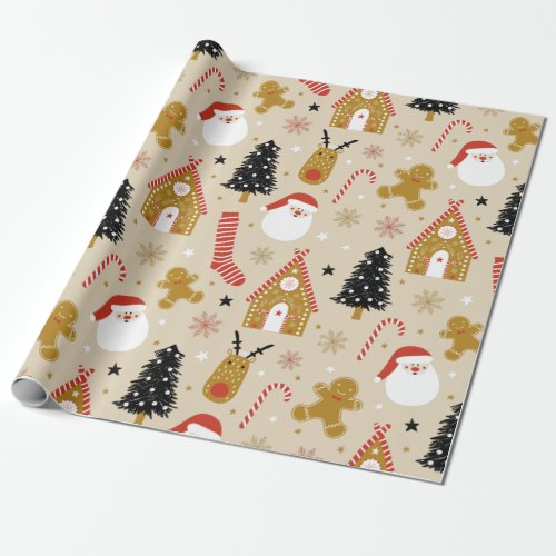 Cute Christmas Symbols Seamless Pattern Wrapping Paper