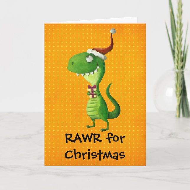 Cute Christmas T-rex Holiday Card (Front)