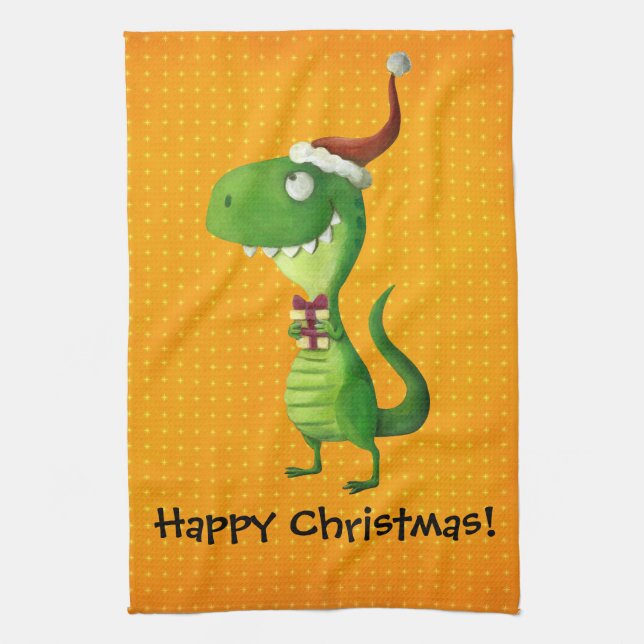 Cute Christmas T-rex Kitchen Towel (Vertical)