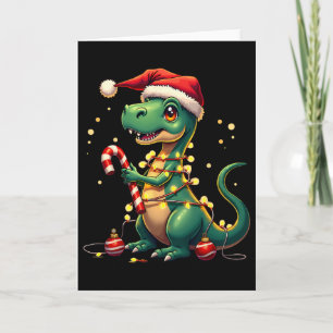 Cute Christmas T-rex Shirt Dinosaur Lights And Can Card