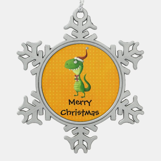 Cute Christmas T-rex Snowflake Pewter Christmas Ornament (Front)