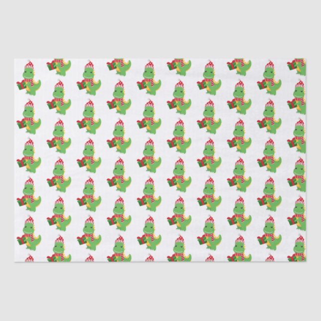 Cute Christmas T-Rex Tissue Paper (Front)