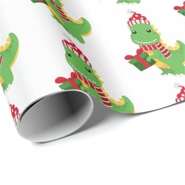 Cute Christmas T-Rex Wrapping Paper (Roll Corner)