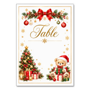 Cute Christmas Table Number Card Santa Bear, Tre