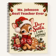 Cute Christmas Teacher Gift Custom Spiral Notebook