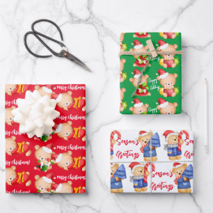 Cute Christmas teddy bear gift Wrapping Paper Sheets