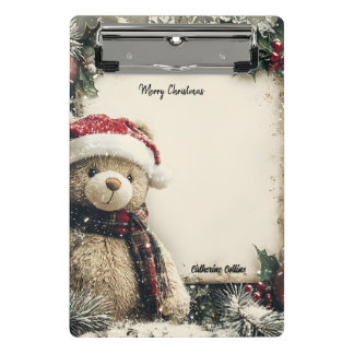 Cute Christmas Teddy Bear Illustration Design Mini Clipboard