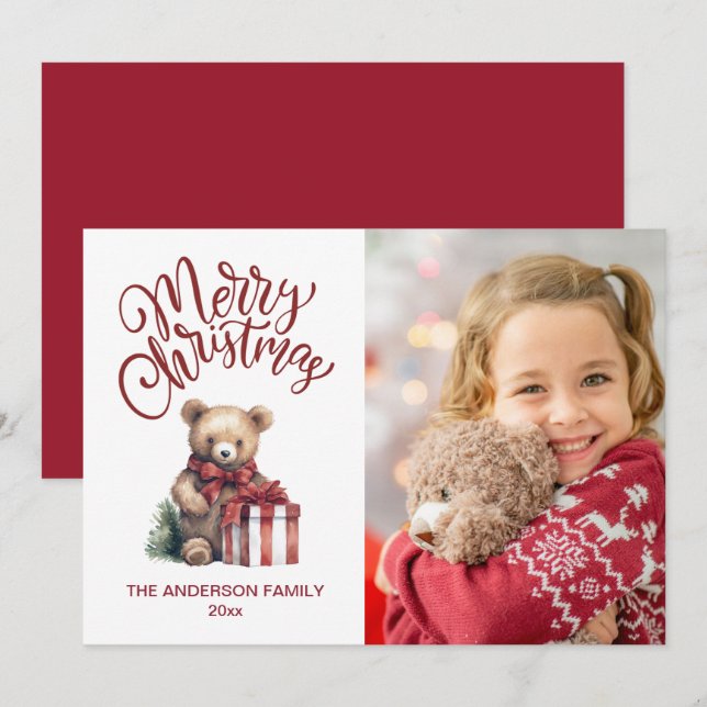 Cute Christmas Teddy Bear Photo Holiday (Front/Back)