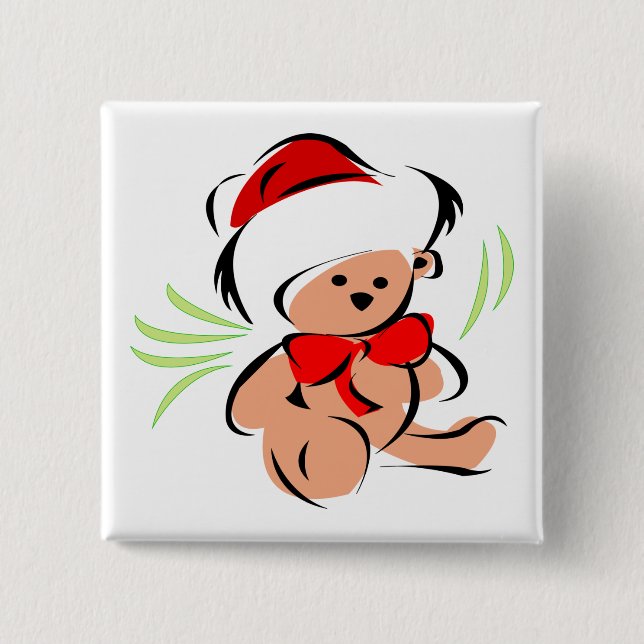 Cute Christmas teddy bear Pinback Button (Front)