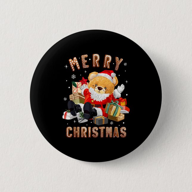 Cute Christmas Teddy Bear Santa Claus  Button (Front)