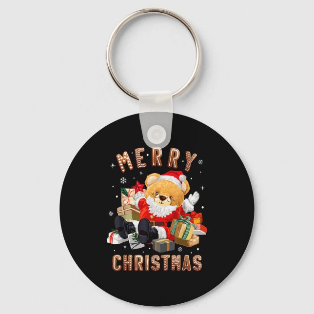 Cute Christmas Teddy Bear Santa Claus  Keychain (Front)
