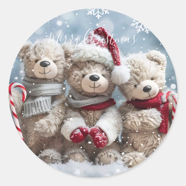 Cute Christmas Teddy Bear Sticker (Front)