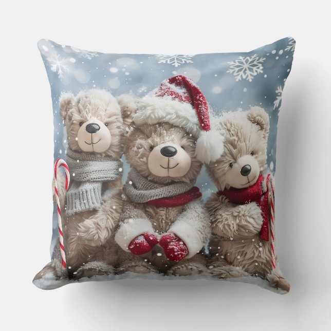 Cute Christmas Teddy Bear Throw Pillow (Front)