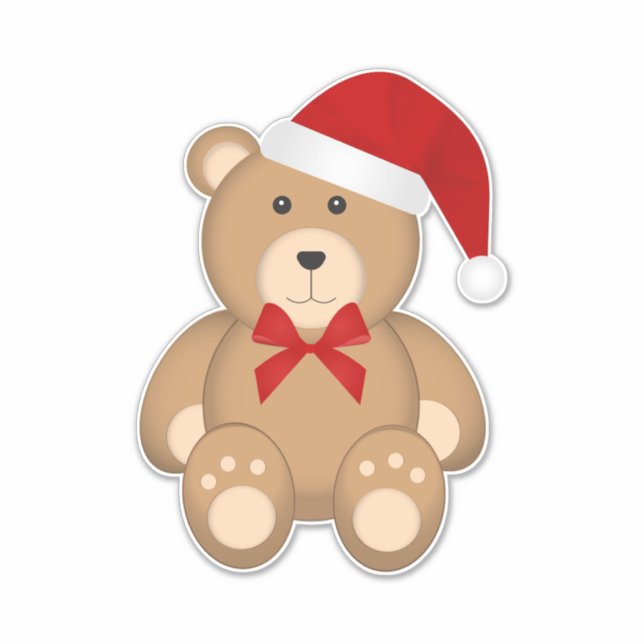Cute Christmas Teddy Bear Wearing Santa Hat  Sticker (Front)
