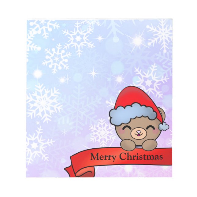 Cute Christmas Teddy Bear with Snowflakes Notepad (Front)