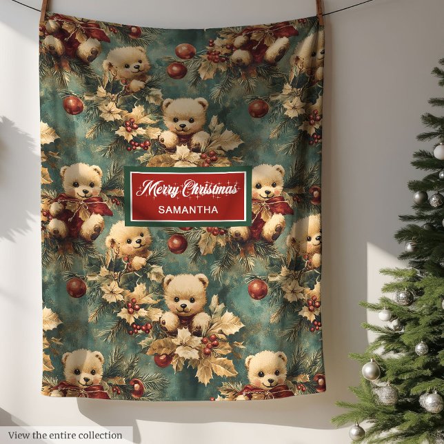 Cute  Christmas Teddy Bears Pastel Muted Colors Fleece Blanket (Cute Christmas Teddy Bears Pastel Muted Colors Fleece Blanket)
