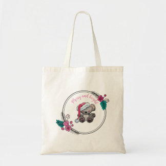 Cute Christmas Teddy flower wreath customizable Tote Bag