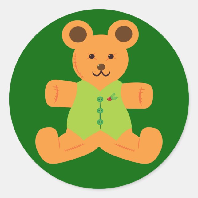 Cute Christmas Teddybear Classic Round Sticker (Front)