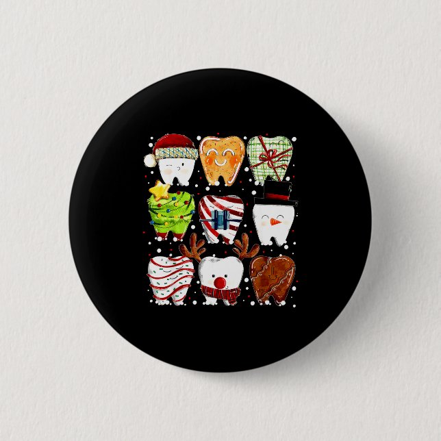 Cute Christmas Teeth Funny Christmas Dentist Denta Button (Front)