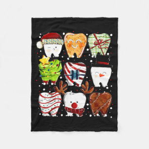 Cute Christmas Teeth Funny Christmas Dentist Denta Fleece Blanket