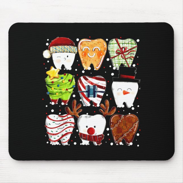 Cute Christmas Teeth Funny Christmas Dentist Denta Mouse Pad (Front)