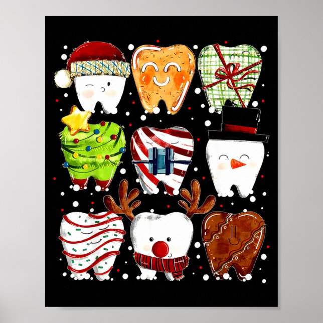 Cute Christmas Teeth Funny Christmas Dentist Denta Poster (Front)