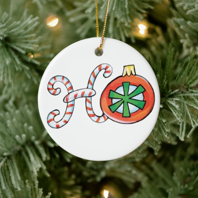 Cute Christmas Text, Ho in Candy Canes Ornaments (Tree)