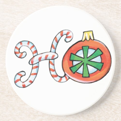 Cute Christmas Text Ho in Candy Canes Ornaments Coaster