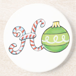 Cute Christmas Text, Ho in Candy Canes Ornaments Drink Coaster