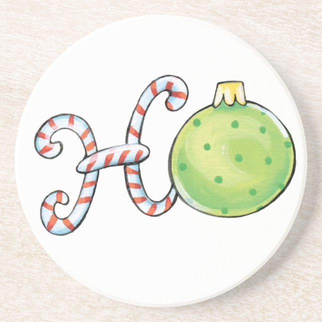 Cute Christmas Text, Ho in Candy Canes Ornaments Sandstone Coaster (Front)