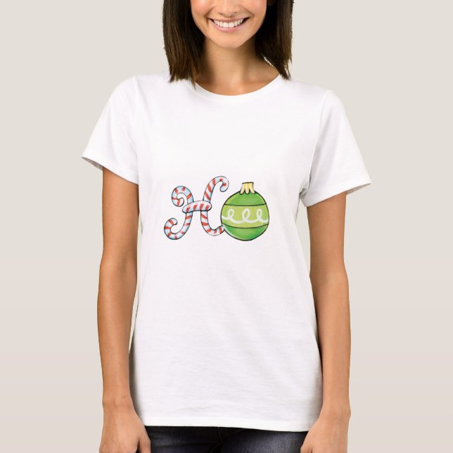 Cute Christmas Text, Ho in Candy Canes Ornaments T-Shirt (Front)