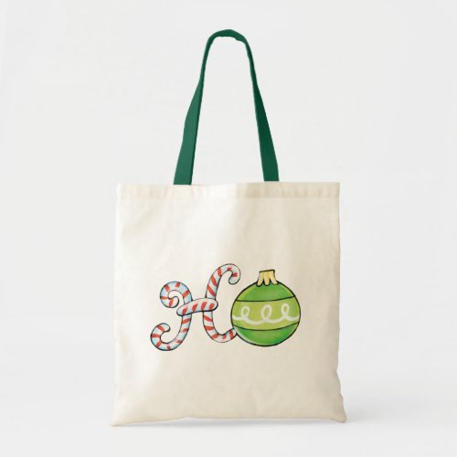 Cute Christmas Text Ho in Candy Canes Ornaments Tote Bag